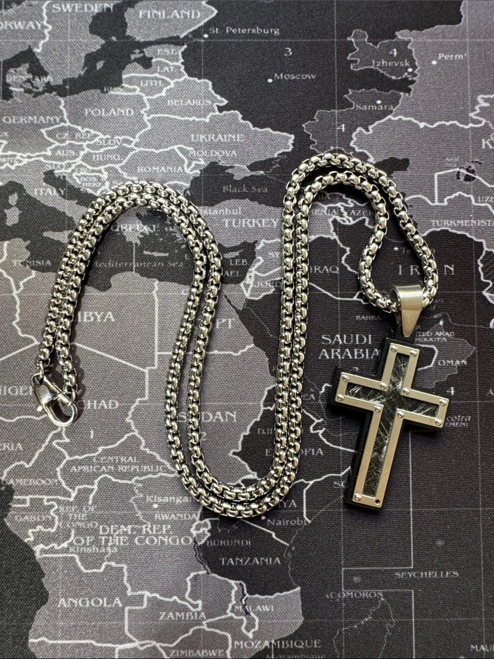 Men's Stainless Steel Cross Necklace - Silver Tone